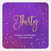 Sterren Paarse Waterverf 30e Verjaardag Vierkante Sticker (Voorkant)