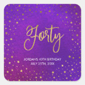 Sterren Paarse Waterverf 40e Verjaardag Vierkante Sticker (Voorkant)