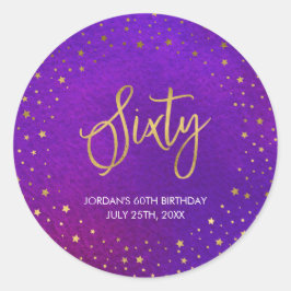 Sterren Paarse Waterverf 60e Verjaardag Ronde Sticker