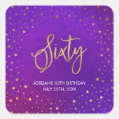 Sterren Paarse Waterverf 60e Verjaardag Vierkante Sticker (Voorkant)