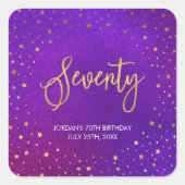 Sterren Paarse Waterverf 70e Verjaardag Vierkante Sticker (Voorkant)