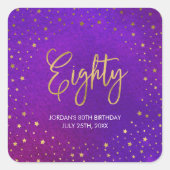 Sterren Paarse Waterverf 80e Verjaardag Vierkante Sticker (Voorkant)