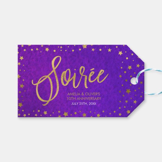 Sterren Paarse Waterverf Bruiloft Jubileum Cadeaulabel (Voorkant (Horizontaal))