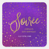 Sterren Paarse Waterverf Soiree Verjaardag Vierkante Sticker (Voorkant)