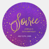 Sterren Paarse Waterverf Soiree Verjaardagsfeest Ronde Sticker (Voorkant)