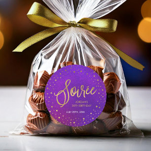 Sterren Paarse Waterverf Soiree Verjaardagsfeest Ronde Sticker