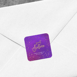 Sterren Paarse Waterverf Sweet Sixteen Verjaardag Vierkante Sticker