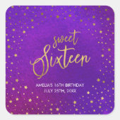 Sterren Paarse Waterverf Sweet Sixteen Verjaardag Vierkante Sticker (Voorkant)