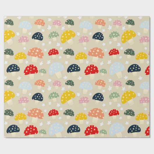 Sterren Paddenstoelen Cadeaupapier (Vlak)