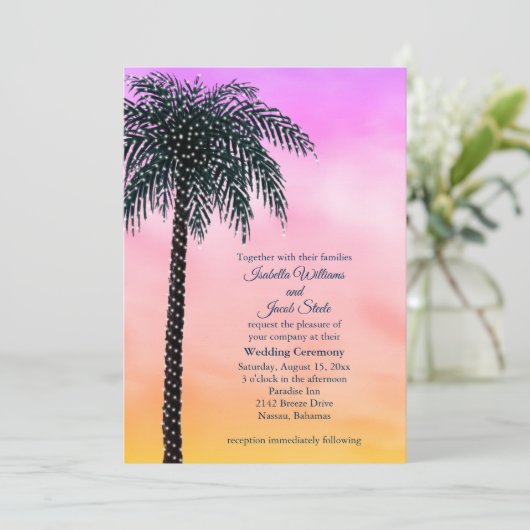 Sterren - palmboom - Sunrise Weduwuitnodiging Kaart (Staand voorkant)
