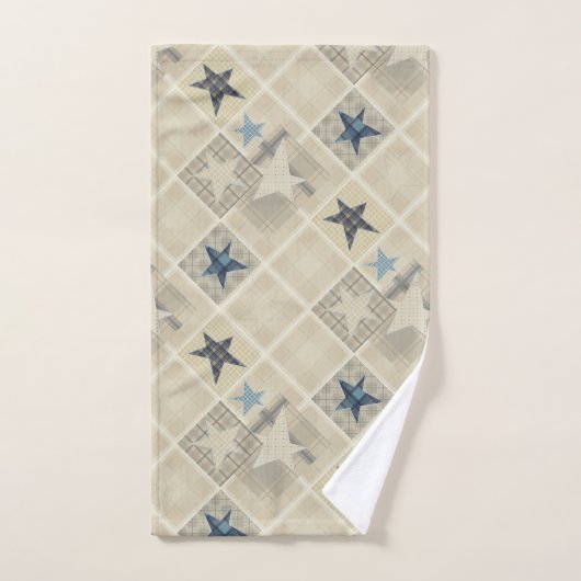Sterren, patchwork, blauw badhanddoekje bad handdoek (Handdoek)