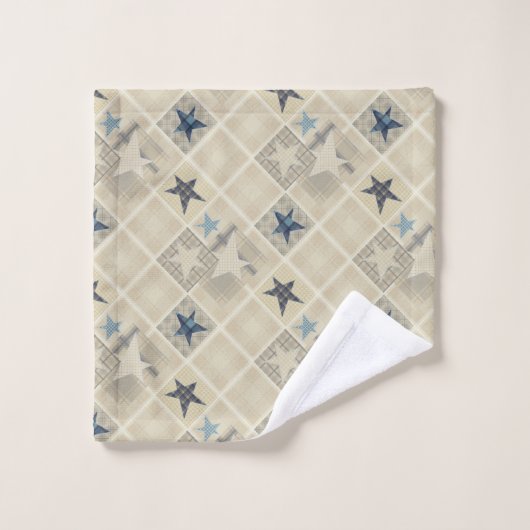 Sterren, patchwork, blauw badhanddoekje bad handdoek (Wasdoekje)