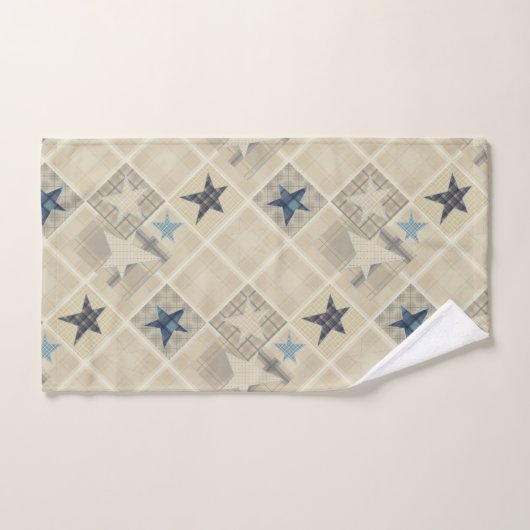 Sterren, patchwork, blauw badhanddoekje bad handdoek (Handdoek)
