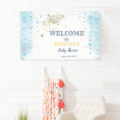 Sterren Planeet Wolken Blauwe Baby Shower Spandoek (Insitu)
