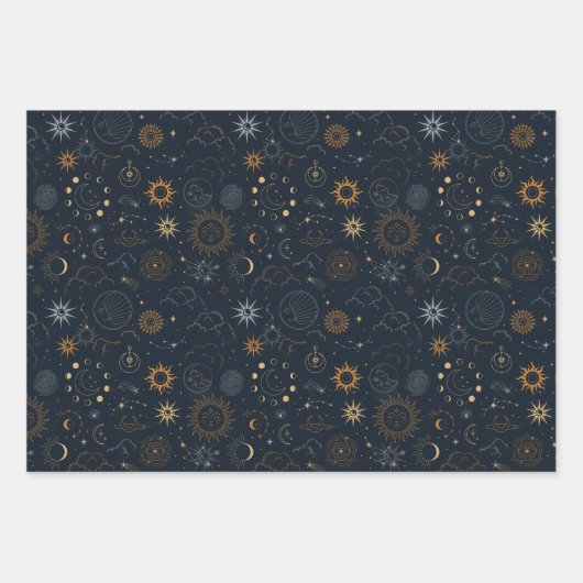 Sterren & Planeten Patroon Inpakpapier Vel (Voorkant)