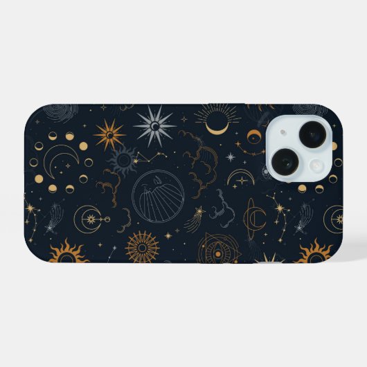 Sterren & Planeten Patroon iPhone 15 Case (Achterkant horizontaal)