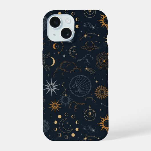 Sterren & Planeten Patroon iPhone 15 Case (Achterkant)