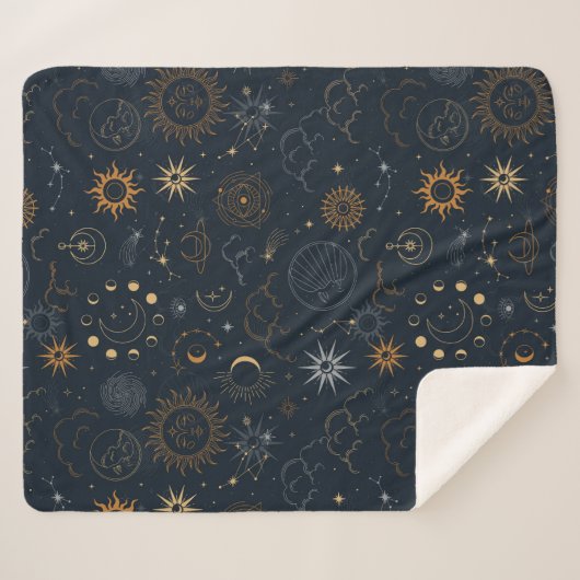 Sterren & Planeten Patroon Sherpa Deken (Voorkant (horizontaal))