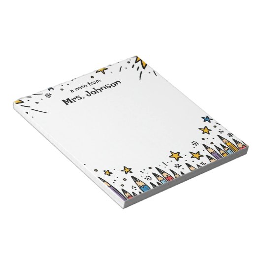 Sterren & potloden Gepersonaliseerde Leraar Waarde Notitieblok (Schuin)
