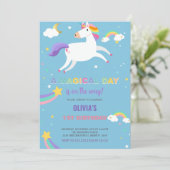 Sterren Rainbow Fly Unicorn Verjaardag Uitnodiging (Staand voorkant)
