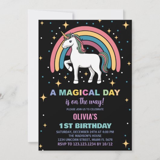 Sterren Rainbow Unicorn Verjaardag Uitnodigingen (Voorkant)