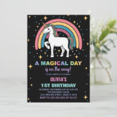 Sterren Rainbow Unicorn Verjaardag Uitnodigingen (Staand voorkant)