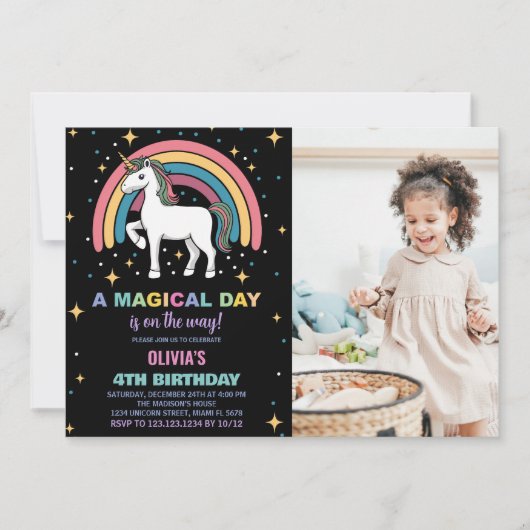 Sterren Rainbow Unicorn Verjaardag Uitnodigingen f (Voorkant)