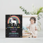 Sterren Rainbow Unicorn Verjaardag Uitnodigingen f (Staand voorkant)