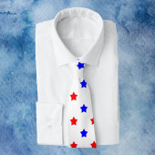 Sterren Rood Blauw Patroon Wit Achtergrond Stropdas