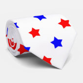 Sterren Rood Blauw Patroon Wit Achtergrond Stropdas (Opgerold)