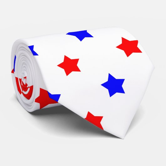 Sterren Rood Blauw Patroon Wit Achtergrond Stropdas (Opgerold)