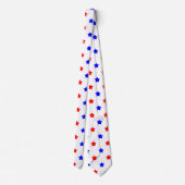 Sterren Rood Blauw Patroon Wit Achtergrond Stropdas (Achterkant)