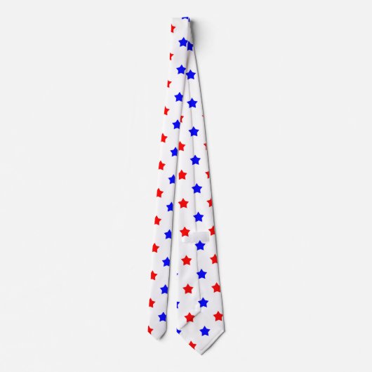 Sterren Rood Blauw Patroon Wit Achtergrond Stropdas (Achterkant)