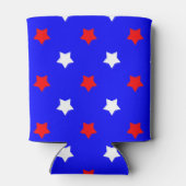 Sterren Rood Wit Patroon Blauwe Achtergrond Blikjeskoeler (Achterkant)