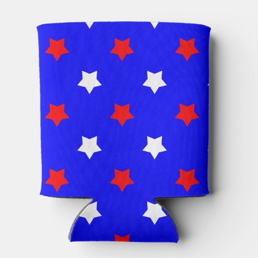 Sterren Rood Wit Patroon Blauwe Achtergrond Blikjeskoeler (Achterkant)