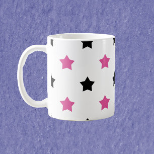 Sterren Roze en Zwarte Patroon Witte Achtergrond Koffiemok