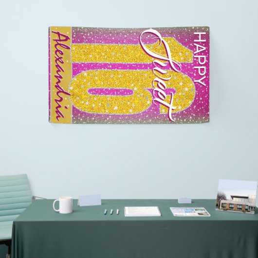 Sterren Roze Glitter Glitz | Sweet 16 verjaardagsf Spandoek (Beurs)