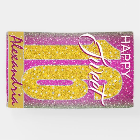 Sterren Roze Glitter Glitz | Sweet 16 verjaardagsf Spandoek (Horizontaal)