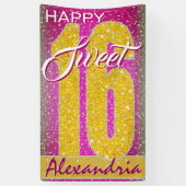 Sterren Roze Glitter Glitz | Sweet 16 verjaardagsf Spandoek (Verticaal)