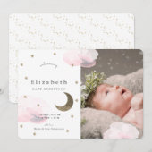 Sterren & Roze Wolken Foto Meisje Baby Aankondigin Kaart (Voorkant / Achterkant)