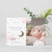 Sterren & Roze Wolken Foto Meisje Baby Aankondigin Kaart (Staand voorkant)