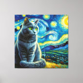 Sterren Russisch Blauw Kat Portret - Huisdier Port Canvas Afdruk (Voorkant)