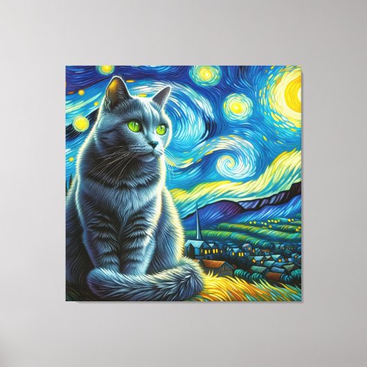 Sterren Russisch Blauw Kat Portret - Huisdier Port Canvas Afdruk (Voorkant)