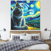 Sterren Russisch Blauw Kat Portret - Huisdier Port Canvas Afdruk (Insitu (Slaapkamer))