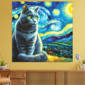 Sterren Russisch Blauw Kat Portret - Huisdier Port Canvas Afdruk (Insitu (Woonkamer))