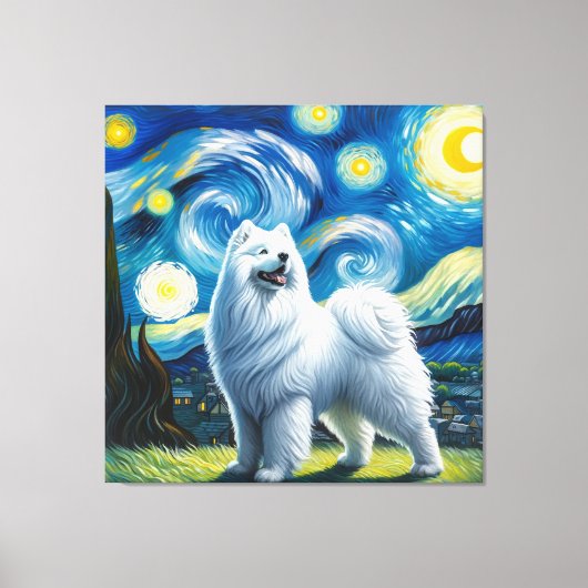Sterren Samoyed Hond Portret - Pet Portrait Canvas Afdruk (Voorkant)