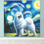Sterren Samoyed Hond Portret - Pet Portrait Canvas Afdruk (Insitu (Houten vloer))