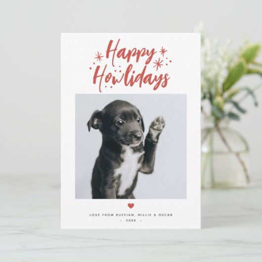 Sterren & Script Happy Howlidays Pet Foto Kerstmis Feestdagenkaart (Staand voorkant)