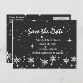 Sterren Sneeuwvlokken Kerstbruiloft Save the Date Aankondigingskaart (Voorkant / Achterkant)