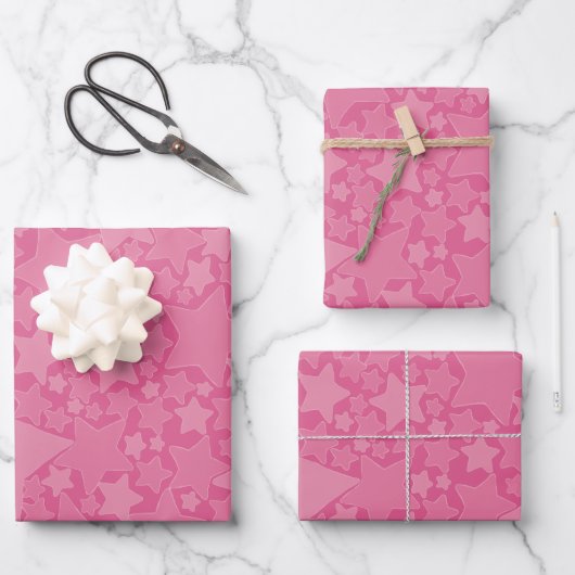 Sterren, sterren, sterren - Roze Inpakpapier Vel (Voorkant)